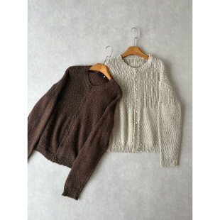 珍珠扣 H1c 毛衣 镂空编织肌理拼接轻薄开衫 优雅老钱 40羊毛