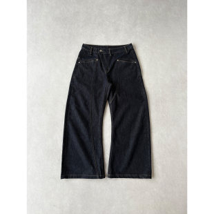 不对称解构 H1c 14oz原牛牛仔裤 斜门襟弯刀青光蓝 固色水洗 偏轴