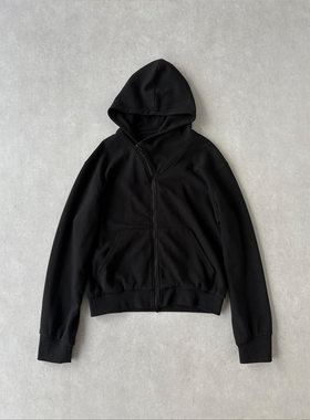 H1c 暗锁*斜拉链解构短宽版型拉链连帽卫衣 编织肌理/特殊剪裁
