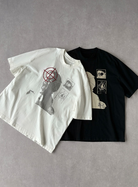 H1c 靶心 Shot* 人像印花小领口纯棉230g短袖 Boxy短宽/磨毛做旧