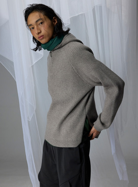 H1c 冬日*慵懒感连帽高领套头半拉链开叉毛衣外套 微廓/软糯亲肤