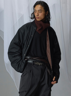 H1c MA1*抽褶弯刀袖棕内纽扣羽绒棉Bomber棉服外套/ 力量廓形