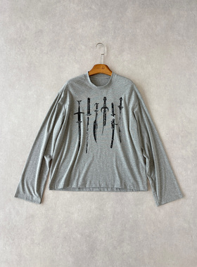 H1c 利刃2.0*复古中世纪做旧印花长袖T恤 亲肤高弹软糯/Boxy短宽