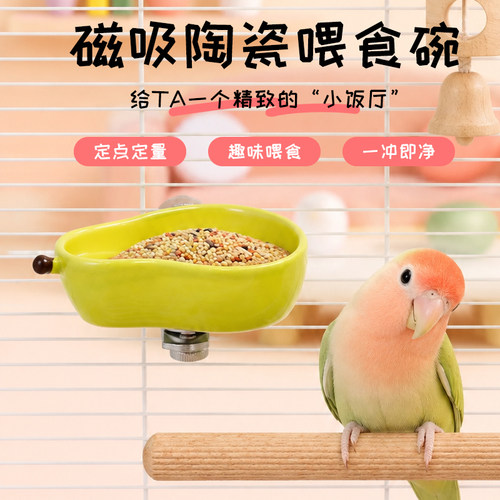 磁吸陶瓷鸟食碗定点定量喂食省心干净宠物鹦鹉专用喂食器