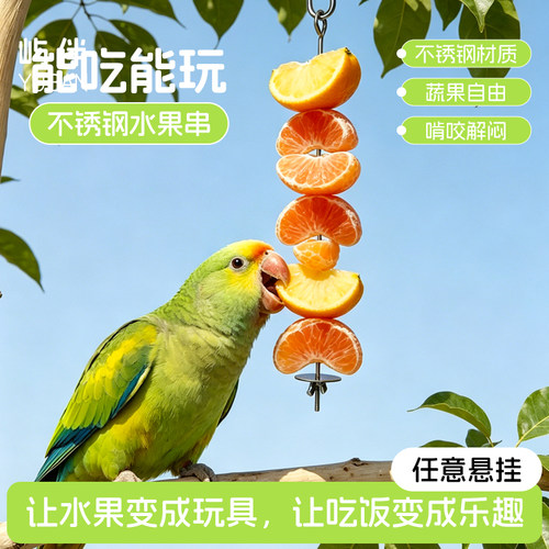 鹦鹉喂食器不锈钢水果蔬菜篮叉挂式玩具投喂神器鸟笼配件用品大全