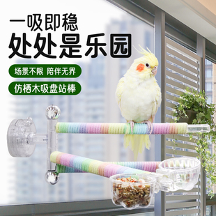 吸盘站杆鹦鹉空中站架窗户玻璃车载磨砂磨爪站杆玄风牡丹虎皮玩具