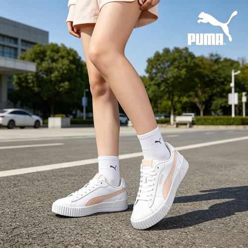 PUMA彪马 Carina Crew 合成革轻便耐磨低帮板鞋女款白橙374903-03
