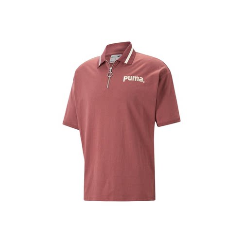 PUMA 品牌Logo印花拉链短袖Polo衫 男款 紫罗兰色622541-49