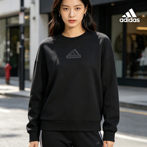 adidas 字母印花运动休闲圆领长袖卫衣 女款 黑色IP7070