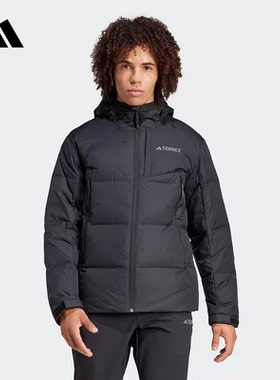 Adidas阿迪达斯羽绒服男子户外运动连帽保暖抗风外套鹅绒 IX5621