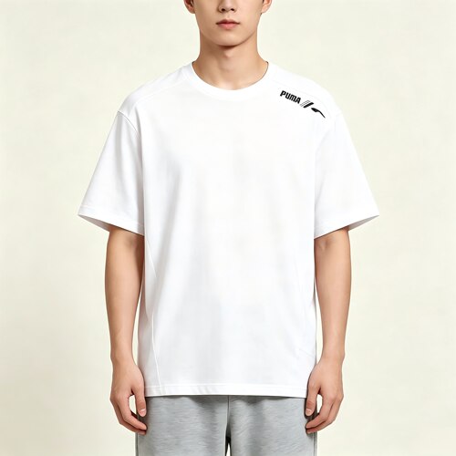 PUMA彪马SS24字母印花休闲透气短袖T恤男款白色683436-02