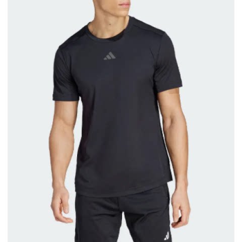 adidas纯色Logo标识速干运动健身训练短袖T恤 男款 黑色IM1112
