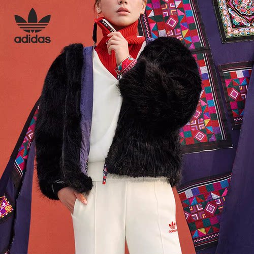 Adidas/阿迪达斯三叶草女士人造毛皮运动时尚外套IX4226