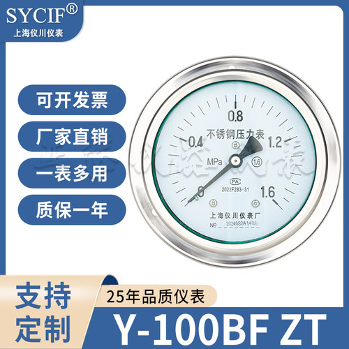 Y-100BFZT轴向带边不锈钢压力表YN-100BFZT耐震防腐蚀耐高温压力