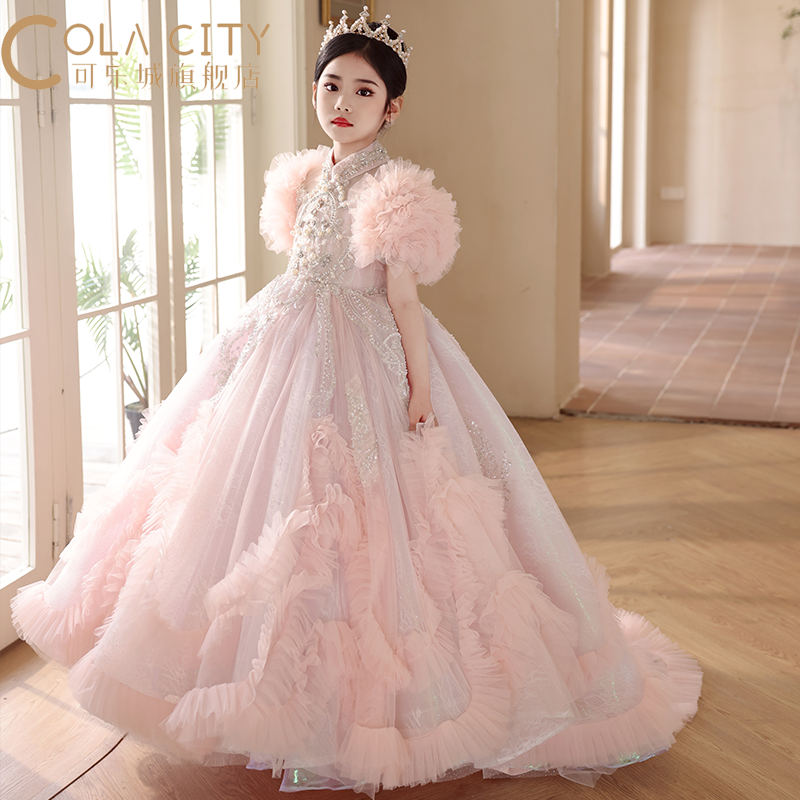 粉色蓬蓬裙女童婚纱公主裙礼服