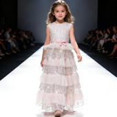 女童重工蛋糕蓬蓬裙无袖 亮片礼服长款 连衣裙生日花童钢琴主持演出