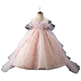 女童晚礼服春秋粉色高端走秀公主裙花童主持表演小女孩钢琴演出服