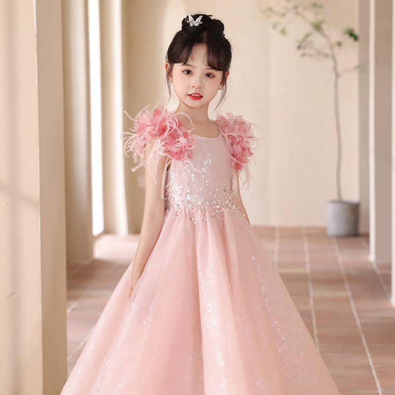 女童礼服粉色花仙子高端洋气亮片生日钢琴主持走秀演出齐地公主裙