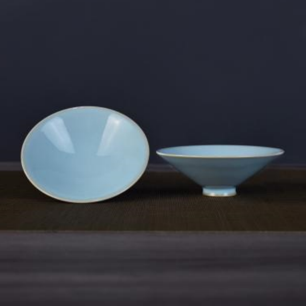 郭留江汝瓷陶瓷全手工斗笠功夫茶具茶杯中式创意大容量礼盒装茶碗