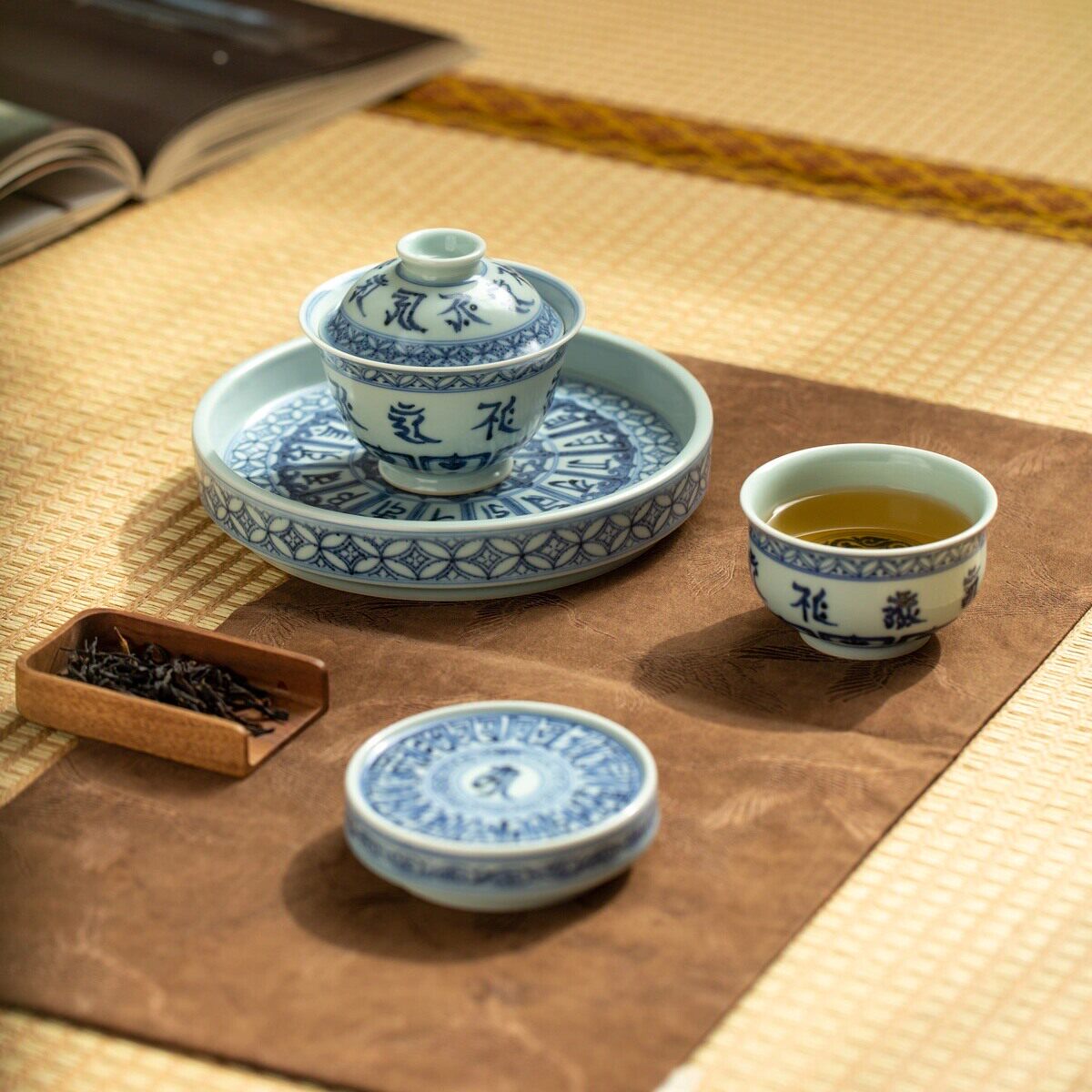 观颐斋纯手工青花梵文盖碗陶瓷主人杯茶碗壶承景德镇手绘功夫茶具