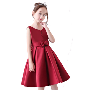 公主裙女童礼服红色婚纱加绒儿童花童模特走秀钢琴小主持人演出服