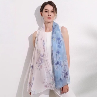 达芬奇密码薄纱丝巾女夏季防晒披肩薄款桑蚕丝真丝围巾酒红色纱巾