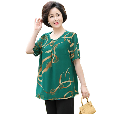 超肥加大码妈妈夏装雪纺衫t恤