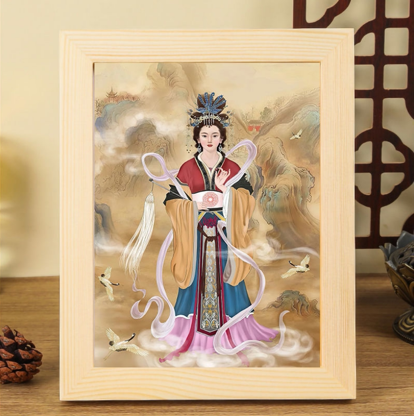 碧霞元君画像挂画泰山娘娘奶奶老母神像家用摆件实木摆台