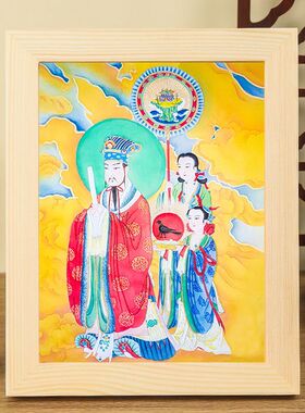 太阳星君神像实木框摆件太阴月神娘娘挂画日宫月宫桌面摆台摆件