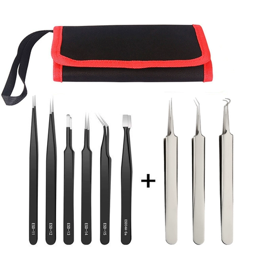 Портативный комплект, антистатический пинцет из нержавеющей стали, 9 шт