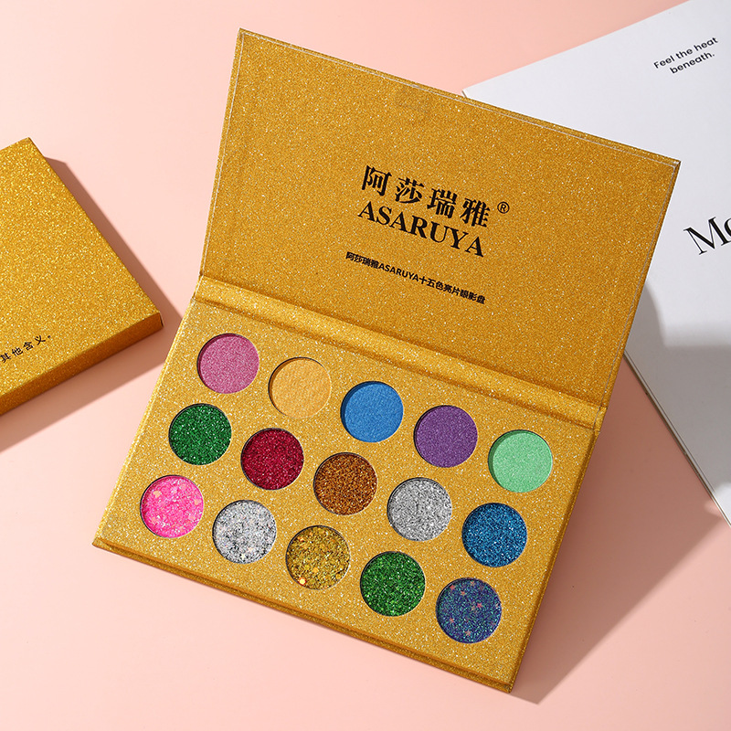 阿莎瑞雅ASARUYA十五色亮片眼影盘少女学生舞台演出妆细闪眼影盘