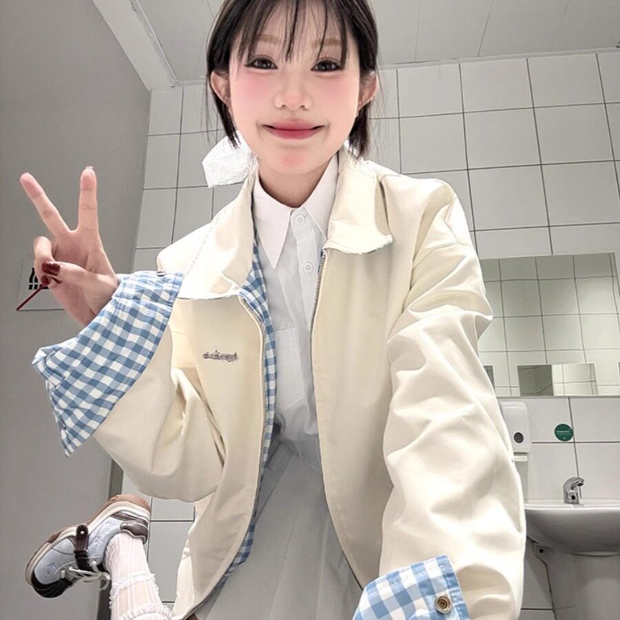 双面穿外套女2026春秋新款美式复古设计感小个子学生潮牌夹克上衣