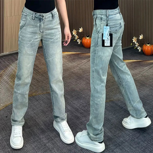 欧货高端男士牛仔裤2025夏季新款字母印花修身百搭弹力直筒休闲裤