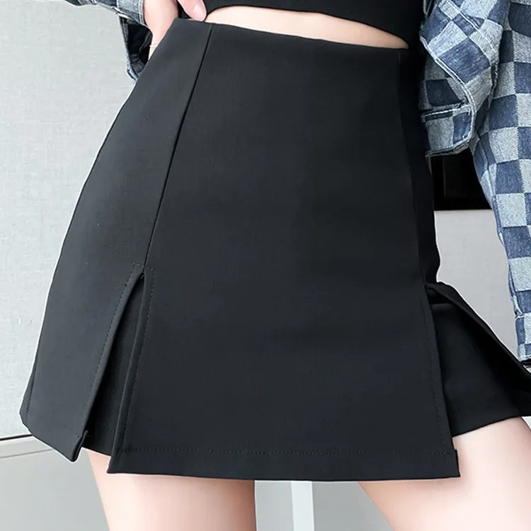 春夏季黑色百搭半身裙女开叉裤裙2024新款时尚高腰显瘦a字短裙子