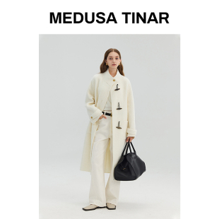 2026新品 白色毛呢外套女 苏力羊驼羊毛大衣时髦减龄气质牛角扣长款