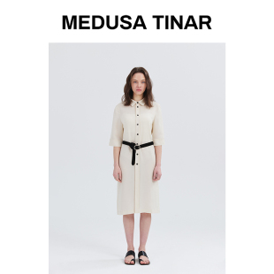 通勤单排扣衬衫 新品 慵懒休闲裙 连衣裙夏季 2026极简polo领醋酸短袖