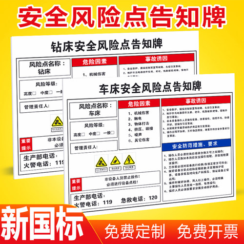 车床钻床安全风险点告知牌