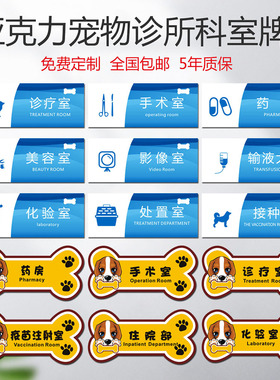 宠物医院诊所科室牌门牌亚克力卫生室治疗室标志牌诊室美容店门诊整形猫犬住院部标识牌指示牌门贴牌子定制