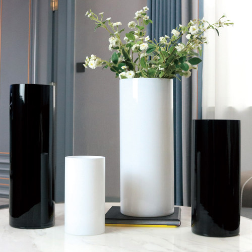 花瓶玻璃落地黑白直筒装饰摆件