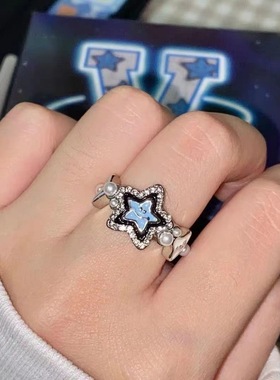 新款psyp戒指女ins小众高级感开口指环甜美百搭面包幸运星星戒指