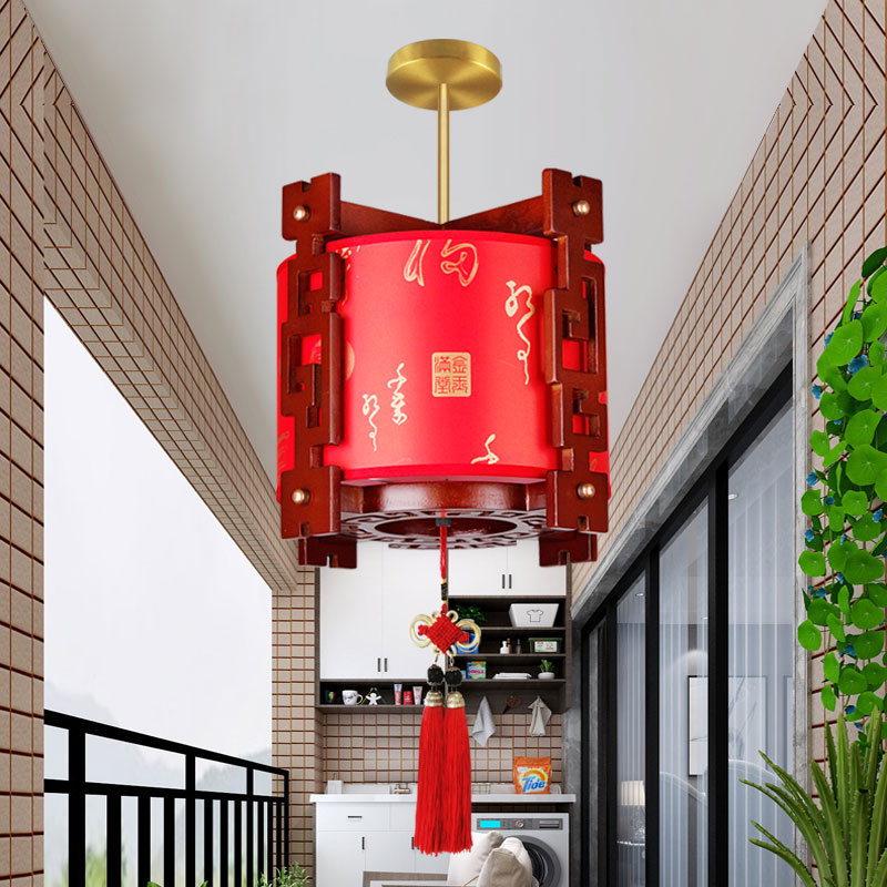 阳台红灯笼过道走廊酒楼乔迁喜庆创意中国风仿羊皮led中式吊杆福