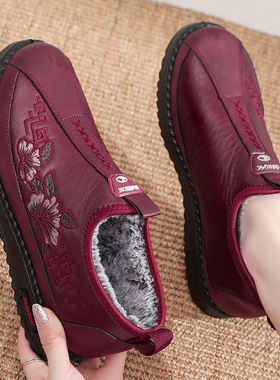 冬季加绒加厚保暖中老年妈妈鞋老北京布鞋女棉鞋平底防滑奶奶棉靴