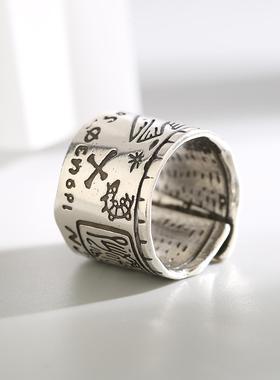 欧美跨境朋克风图腾字母戒指