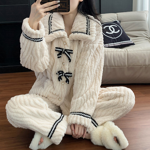 法式加厚保暖法兰绒睡衣