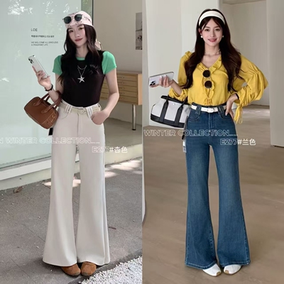 柔柔家高腰显瘦微喇牛仔喇叭裤