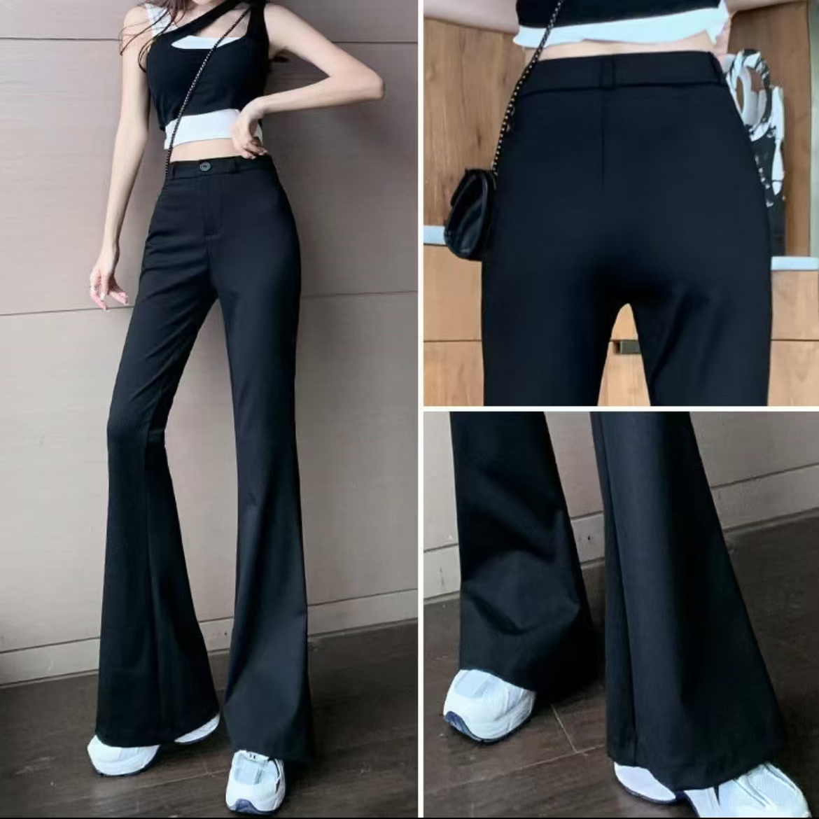 柔柔家实拍小黑裤微喇西装裤