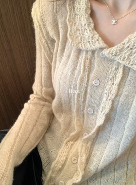 【Hers】韩标 木耳边 Polo 领毛衣女2025秋季温柔针织上衣 92477