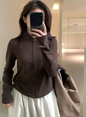 【Hers】加绒加厚德绒立领卫衣外套女2025冬短款修身上衣 92452完