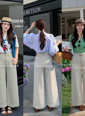 柔柔家小个子牛仔裤女2026春季新款高腰显瘦休闲直筒阔腿裤D7061