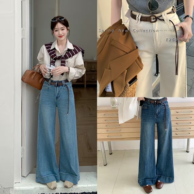 春季新款高腰显瘦拖地阔腿牛仔裤